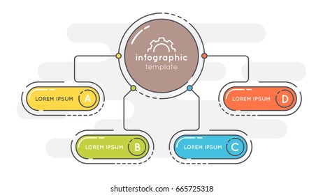 Flat style 4 options presentation infographic template. Thin line business concept. Expanded stroke.