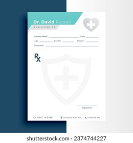 flat style a4 medical prescription pad flyer design vector