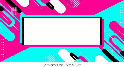 Flacher abstrakter Hintergrund mit geometrischen Formen in Blau, Rosa und Schwarz. Hintergrund für Banner, Poster, Präsentationen, Social-Media-Anzeigen.