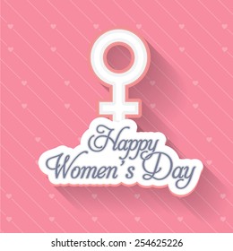 Flat Style Abstract Design. Happy Women's Day Greeting Card, Announcement Pink Background