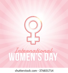 Flat Style Abstract Design. Happy Women's Day Greeting Card, Announcement Pink Background