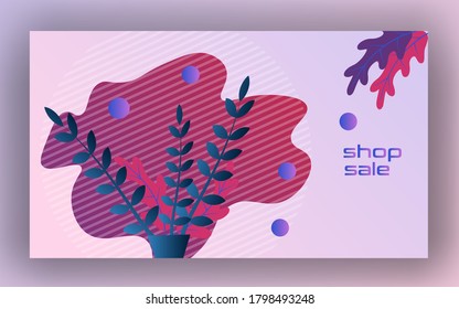 Flat style abstract floral background for shop business, website business card, postcard advertisement magazine, minimalism, modern, colorful
