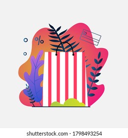 Flat style abstract floral background for shop business, website business card, postcard advertisement magazine, minimalism, modern, colorful