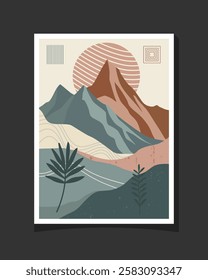 Flat style abstract mountain illustration with a modern minimalist touch