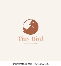 Flat Style Abstract Vector Sign, Symbol or Logo Template. Tiny Bird in a Circle Silhouette. Premium Quality Qute Emblem. Isolated