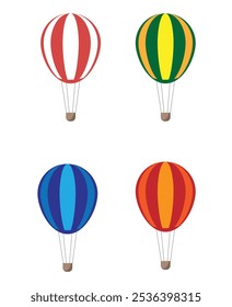 Balões de ar de estilo plano de diferentes cores definidas. Viajar e aventura tecnologia conceito vetor arte