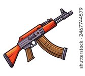 Flat style AK47 rifle illustration for design, military, weapon, and security themes