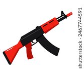 Flat style AK47 rifle illustration for design, military, weapon, and security themes