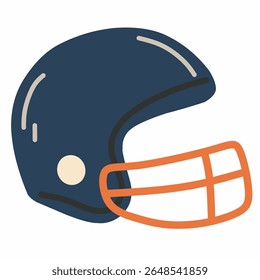 Flat style American football helmet icon with cozy hand-drawn touch, suitable for school sport graphics, team spirit designs, or playful illustrations.