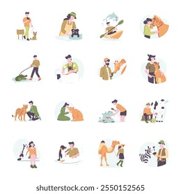 Flat Style Animal Care Illustrations Set  

