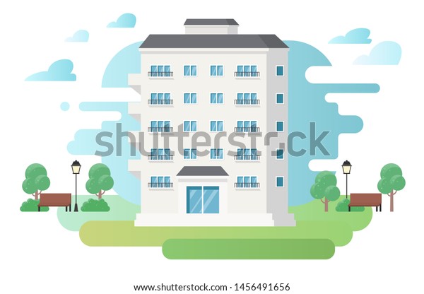 Flat style\
apartment building vector\
illustration.