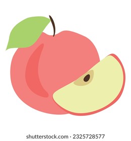 Flat style apple and a slice. Vector illustration isolated on white background. Sweet fresh Fruit icon. Hand drawn Design element for logo, textile, grocery label, printing. 