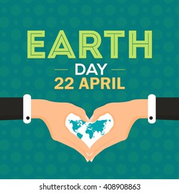 Flat Style April 22 Earth Day Flat Design, Hands Forming Love Symbol 