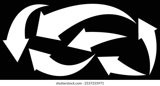 Icono de flecha de estilo plano sobre fondo negro. signo de flecha curva.  Ilustración vectorial de iconos editables.