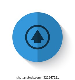 Flat style Arrow Up illustration on blue folded circle with shadows on white