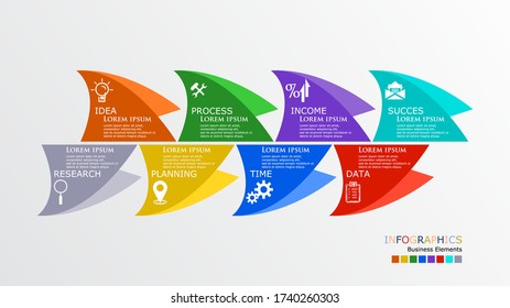 Flat style arrow and triangle infographic options template. 
Modern concept design template with 8 options, steps or parts.