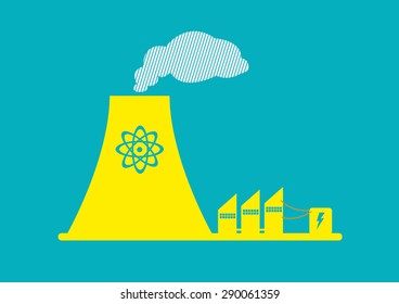 Flat Style Art of a Atomic Energy Plant. Editable Clip Art.