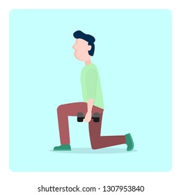 Flat style Athlete stranding workout gym character vector illustration. Fitness young man. People in gym. Gym equipment.