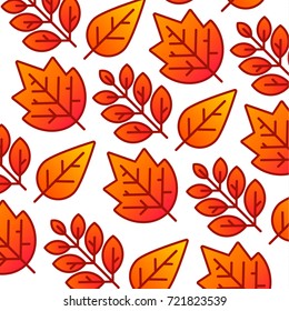 Flat style autumn colorful leaves. Orange and yellow seasonal autumn leafage. Vector flat illustration.