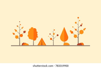 Flat style autumn forest with tent vector