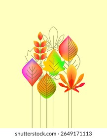 Flat style autumn leaves set made in vector . Different types of floral plants . Gradient texture. Autumn concept.