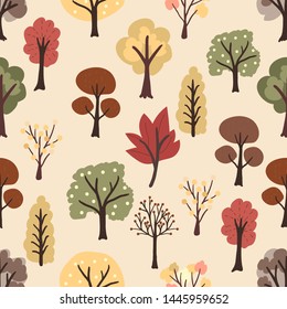 flat style autumn trees on yellow background seamless pattern eps10 vectors illustration
