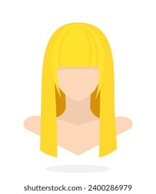 Flat style avatar of European women with long blond hair and fringe. Vector Illustration. Design element isolated on white background