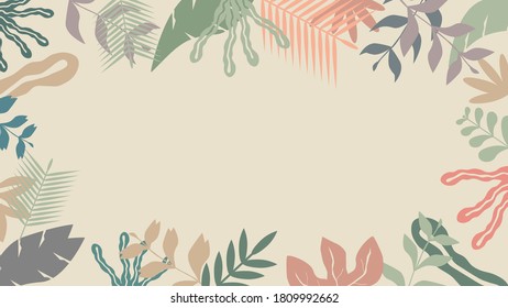 Flat style background with plants or leaves element for cards, banners, posters, invitation, etc. Floral background with copy space text.