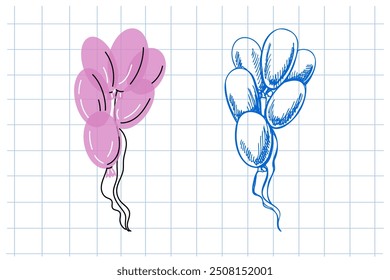 Flat style  balloons isolated on white background. Template for postcard, banner, poster, web design. Back to School.	