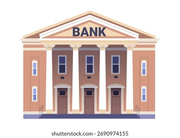 Flachbild-Bankgebäude auf weißem Hintergrund. Vektorsymbol "Finanzinstitut"