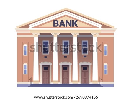 Flat Style Bank Building on White Background. Financial Institution Vector Icon