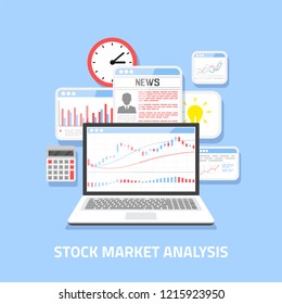 Flat style banner design. Stock market analysis concept, online forex trading, investment.