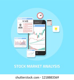 Flat style banner design. Stock market analysis concept, online forex trading, investment.