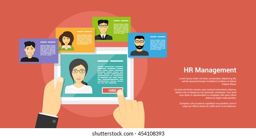 flat style banner, human resource and recruiting concept, human hands and people avatars