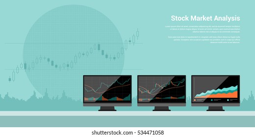 Flat Style Banner Illustration Of Stock Market Analysis, Online Forex Trading Concept