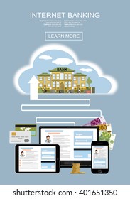 Flat style banner for online banking, online payment concept