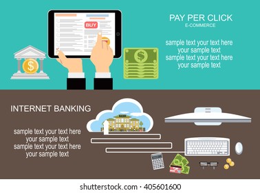 Flat style banner for online banking, online payment concept. E-commerce. Business concept.