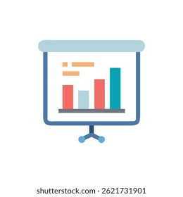 Flat style bar chart presented on a light blue display board, isolated against a White Background. Simple and clean design.
