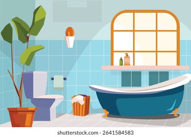 Flat style bathroom vector with toilet sink mirror and bathtub
