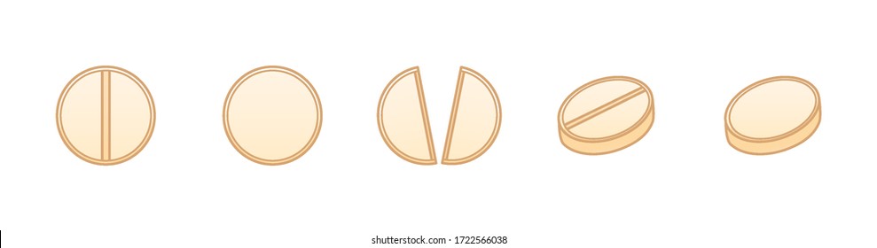 Flat style beige round pills set isolated illustration. White background, vector.