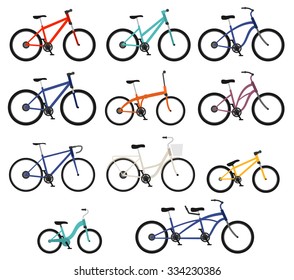 Flat style bicycles of differnt types set