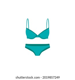 Flat Style Bikini Swimsuit Vector illustartion. Cartoon style Blue Bikini Swimwear, Beachwear, Bathing Suits Vector icon isolated on background. Modern Triangle Top Style Bikini for women
