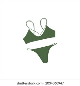 Flaches Bikini Swimsuit Vektorgrafik. Cartoon-Stil Green Bikini Swimwear, Beachwear, Badeanzüge Vektorsymbol einzeln auf Hintergrund. Moderne Triangle Top Style Bikini für Frauen