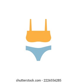 Flat Style Bikini Swimsuit Vector illustartion. Cartoon style Blue and Yellow Bikini Swimwear, Beachwear, Bathing Suits Vector icon isolated on background. Modern Triangle Top Style Bikini for women