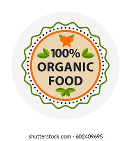 Flat style of bio organic eco healthy food label logo template and vintage vegan farm element in orange green color badge vector illustration.