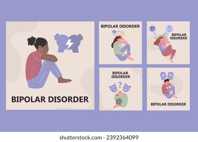 Flat style bipolar disorder social media collection posts.