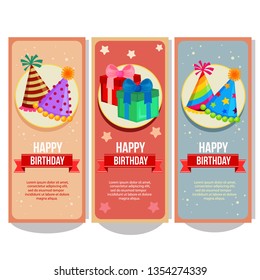 flat style birthday horizontal banner collection