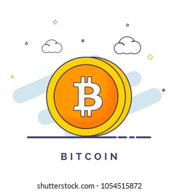 Flat style bitcoin on abstract background. 