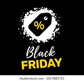 Flat style black friday design. Vector creative illustration of black friday sale inscription typography with big price tag on black color background. Template for web, site, sale and discount banner