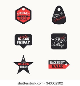 Flat Style Black Friday Sale Concept Tag Labels, Emblem, Discount Template